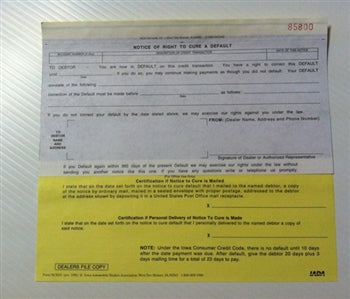 NOTICE TO CURE DEFAULT